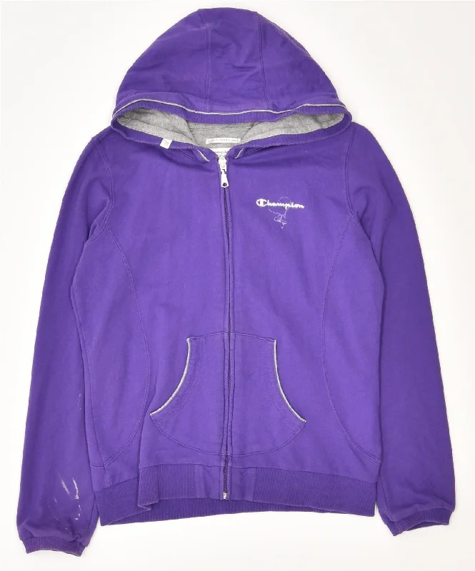 CHAMPION Girls Zip Hoodie Sweater 12-13 Years Purple Cotton