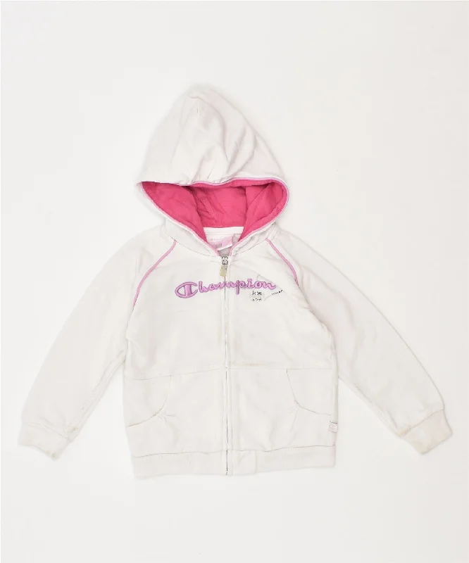 CHAMPION Girls Zip Hoodie Sweater 12-18 Months Medium White Cotton