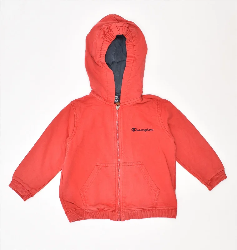 CHAMPION Girls Zip Hoodie Sweater 18-24 Months Red Cotton