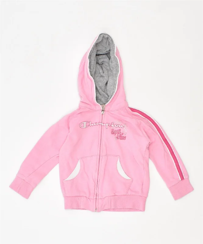 CHAMPION Girls Zip Hoodie Sweater 6-9 Months Pink Cotton