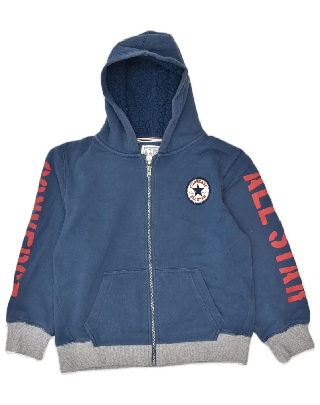 CONVERSE Boys Graphic Zip Hoodie Sweater 10-11 Years Medium Navy Blue