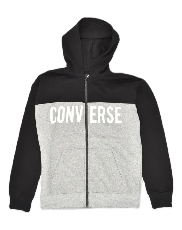 CONVERSE Boys Graphic Zip Hoodie Sweater 13-14 Years Grey Colourblock