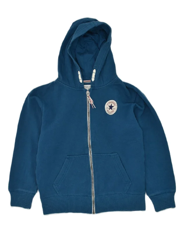 CONVERSE Boys Zip Hoodie Sweater 10-11 Years Medium Blue Cotton