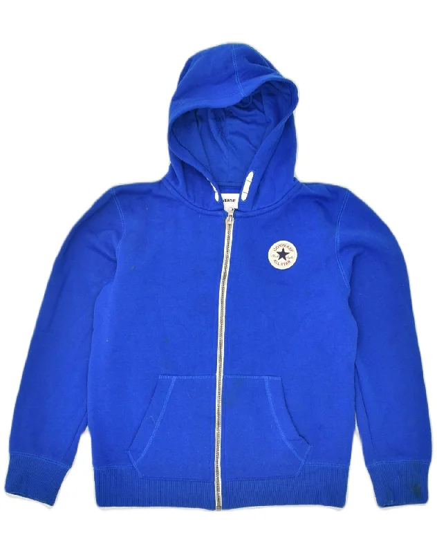 CONVERSE Boys Zip Hoodie Sweater 10-11 Years Medium Blue Polyester