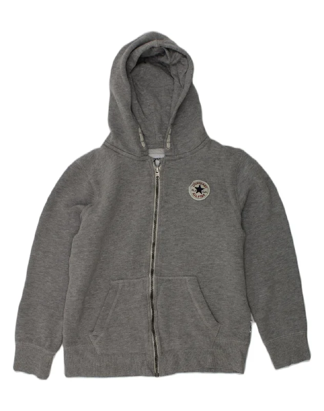 CONVERSE Boys Zip Hoodie Sweater 10-11 Years Medium Grey Cotton