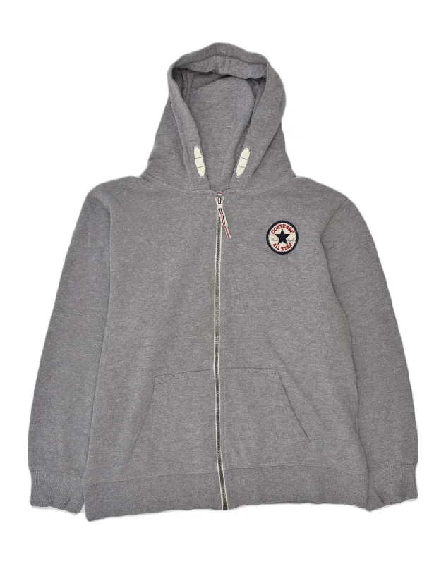 CONVERSE Boys Zip Hoodie Sweater 13-14 Years XL Grey Cotton