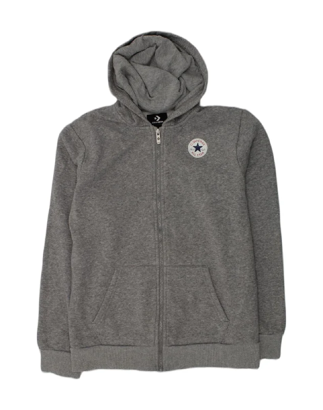 CONVERSE Boys Zip Hoodie Sweater 13-14 Years XL Grey Cotton