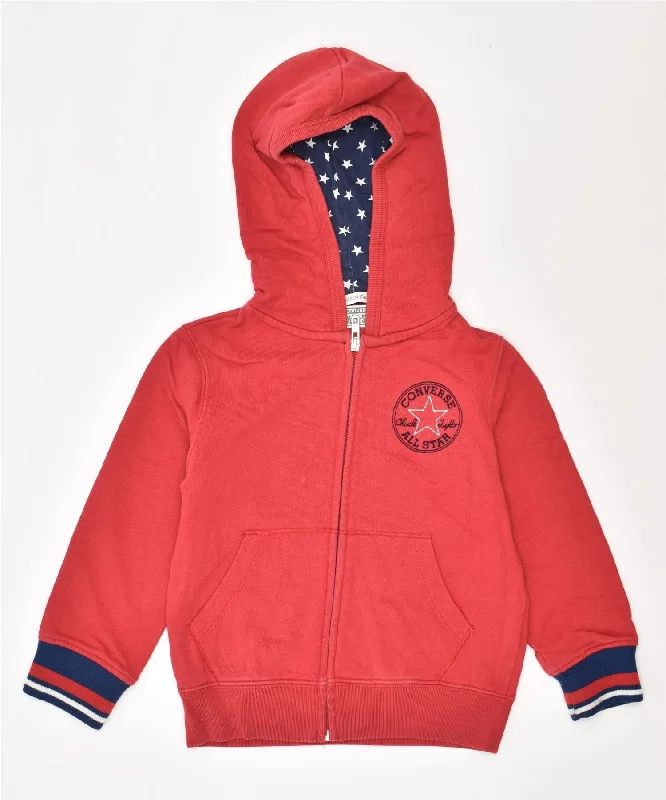 CONVERSE Boys Zip Hoodie Sweater 3-4 Years Red Cotton