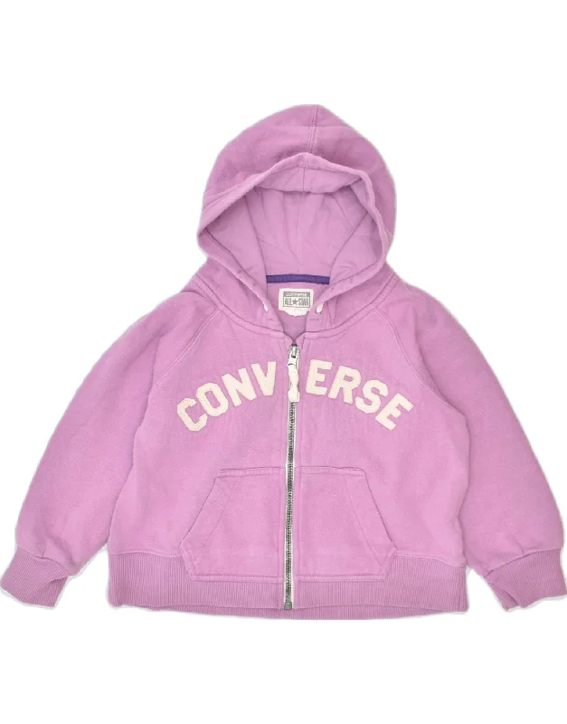 CONVERSE Girls Graphic Zip Hoodie Sweater 6-7 Years  Purple Cotton