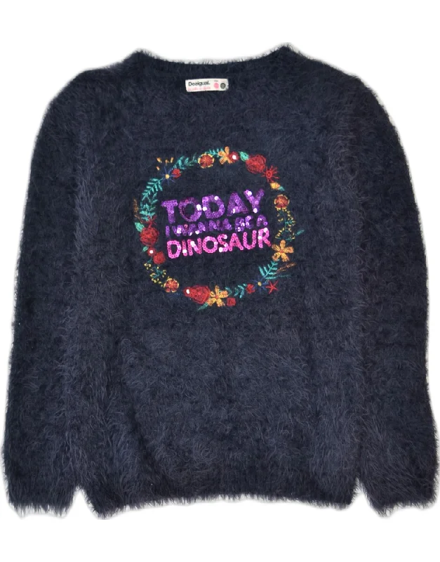 DESIGUAL Girls Graphic Crew Neck Jumper Sweater 13-14 Years Grey Polyamide