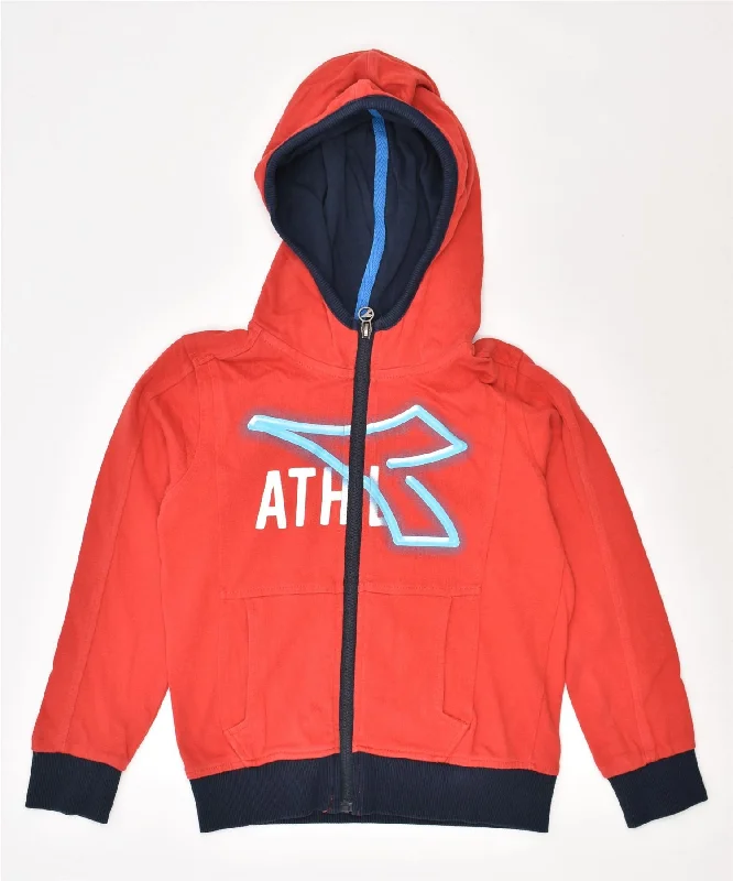 DIADORA Boys Graphic Zip Hoodie Sweater 5-6 Years Small Red Cotton