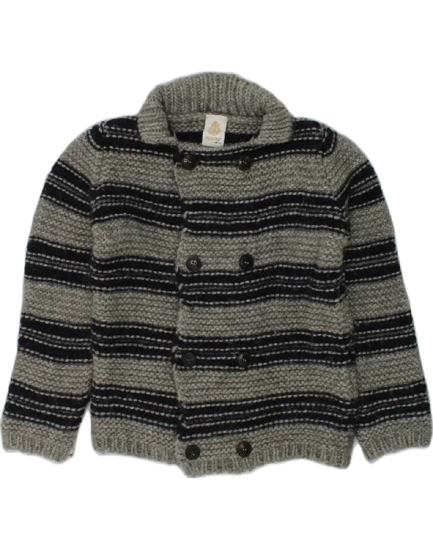 DONDUP Girls Cardigan Sweater 5-6 Years Grey Striped Virgin Wool