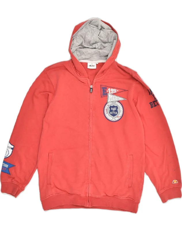 ELLESSE Boys Zip Hoodie Sweater 11-12 Years Red Cotton