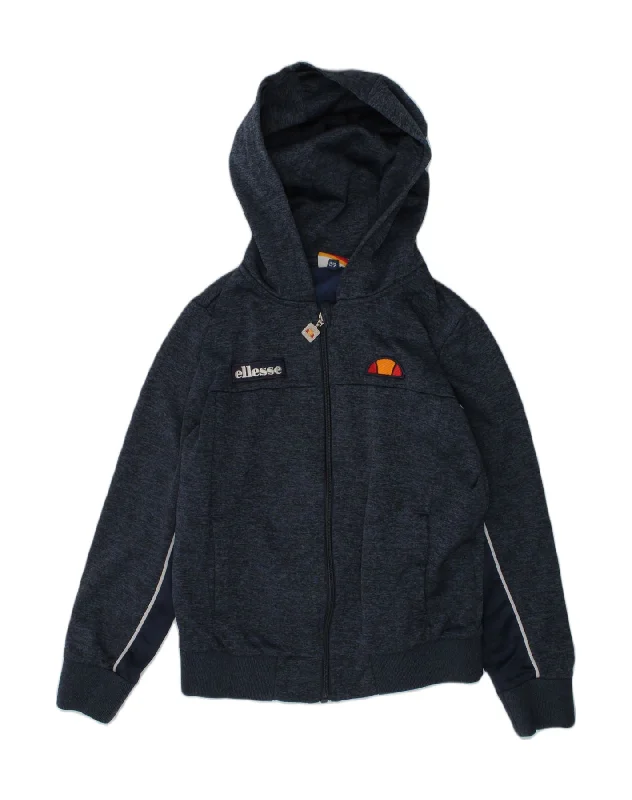 ELLESSE Boys Zip Hoodie Sweater 8-9 Years Navy Blue Flecked Polyester