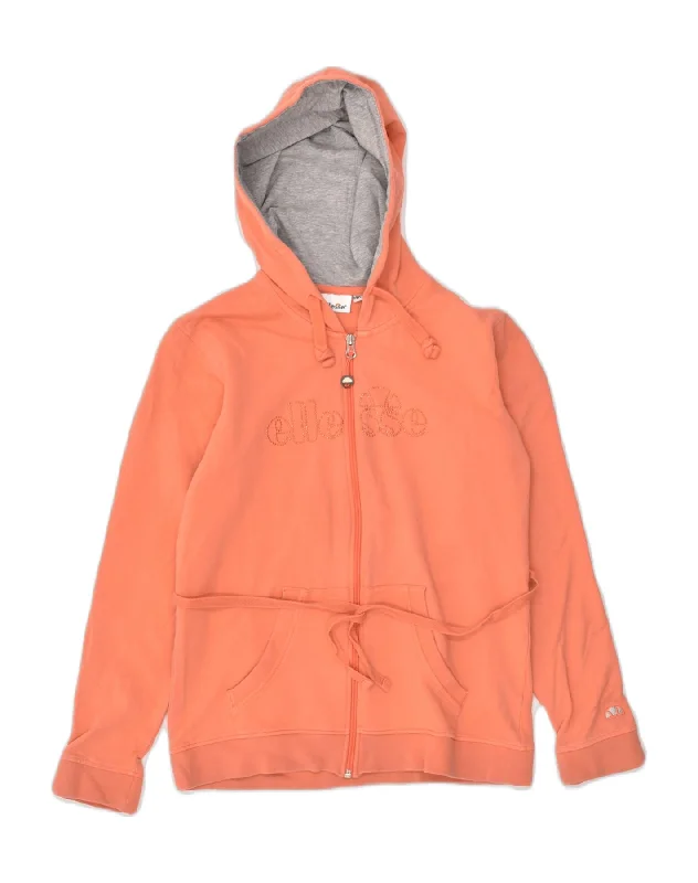 ELLESSE Girls Graphic Zip Hoodie Sweater 13-14 Years Orange Cotton