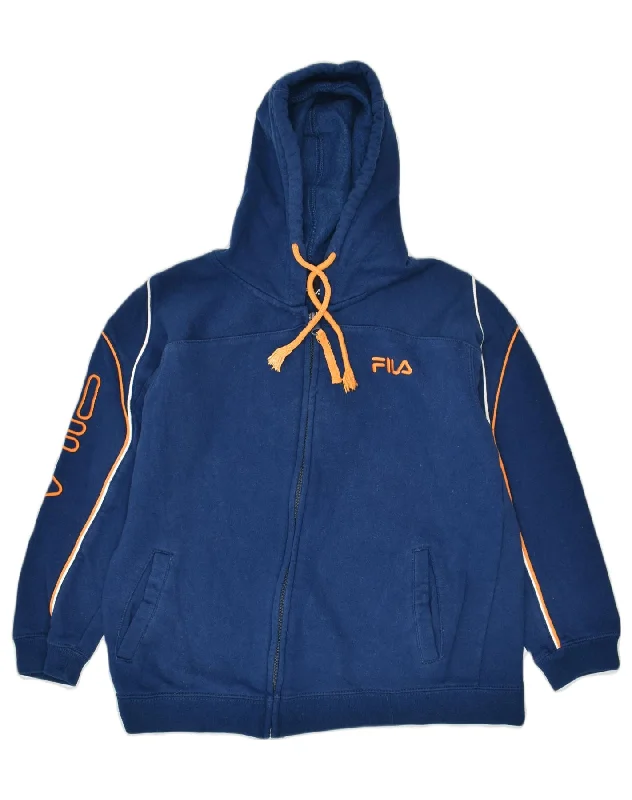 FILA Boys Graphic Zip Hoodie Sweater 11-12 Years Navy Blue Cotton