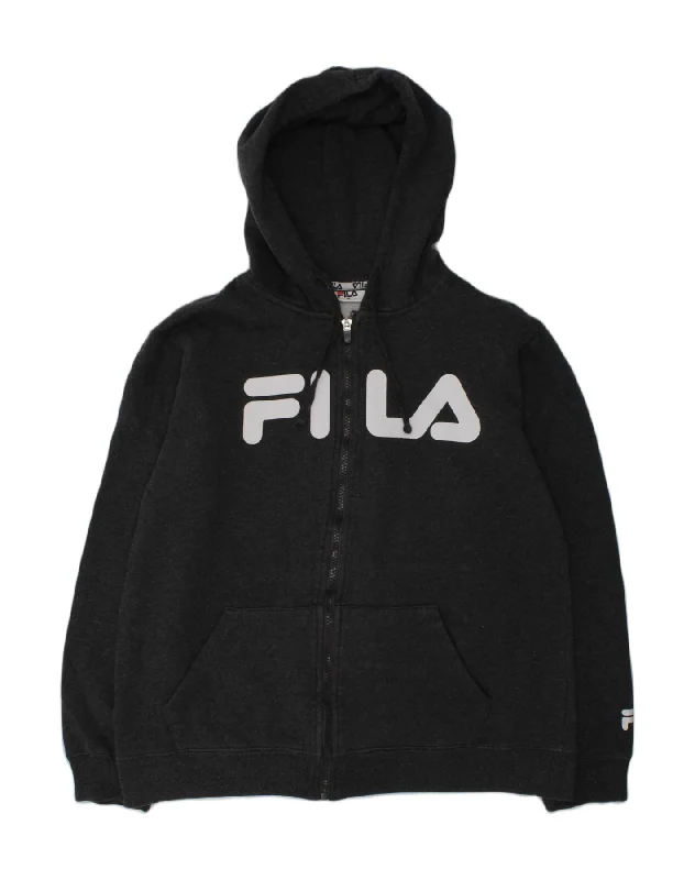 FILA Boys Graphic Zip Hoodie Sweater 15-16 Years Grey Cotton