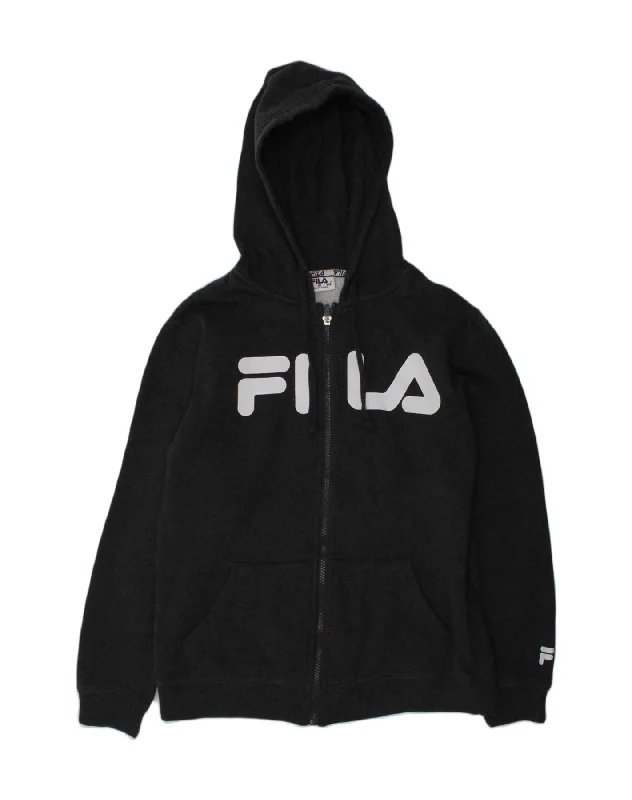 FILA Boys Graphic Zip Hoodie Sweater 9-10 Years Grey Cotton