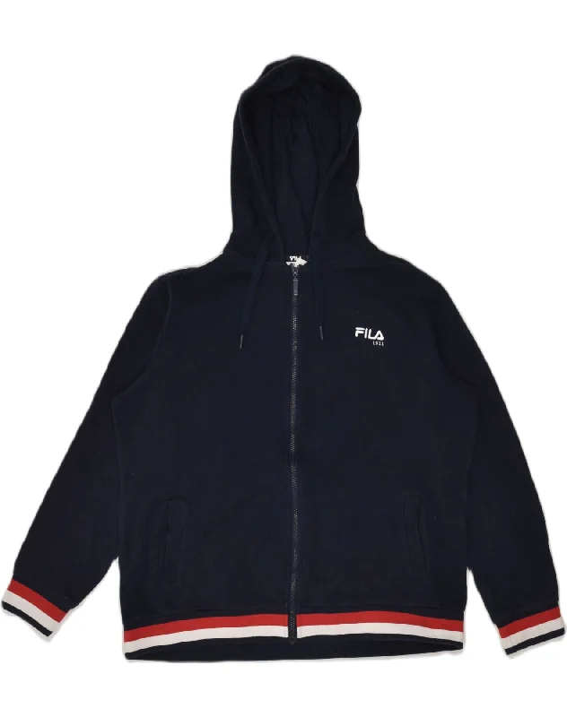 FILA Boys Zip Hoodie Sweater 15-16 Years Navy Blue Cotton