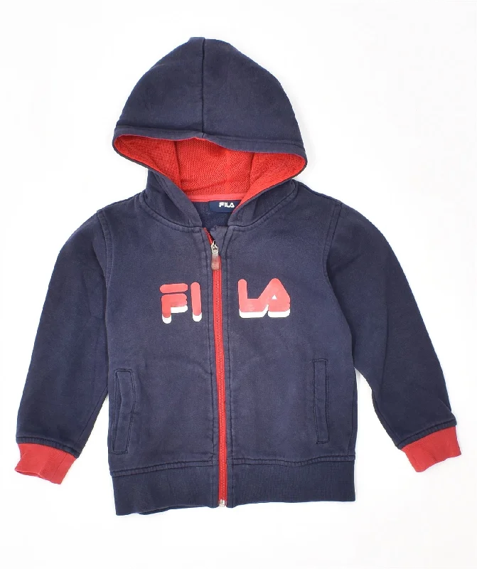 FILA Boys Zip Hoodie Sweater 3-4 Years Navy Blue Cotton