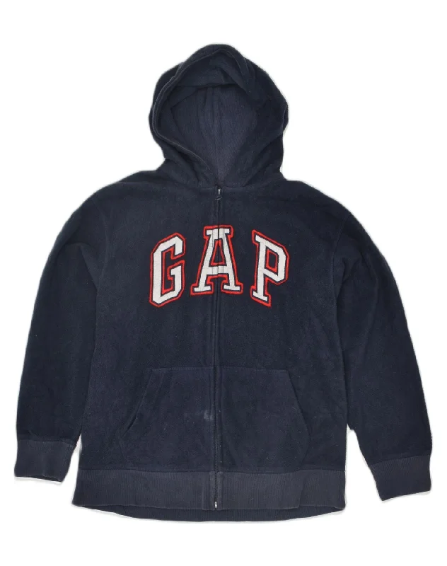 GAP Boys Fleece Graphic Zip Hoodie Sweater 11-12 Years XL Navy Blue