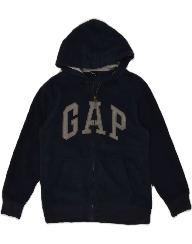 GAP Boys Fleece Zip Hoodie Sweater 11-12 Years XL Navy Blue Polyester