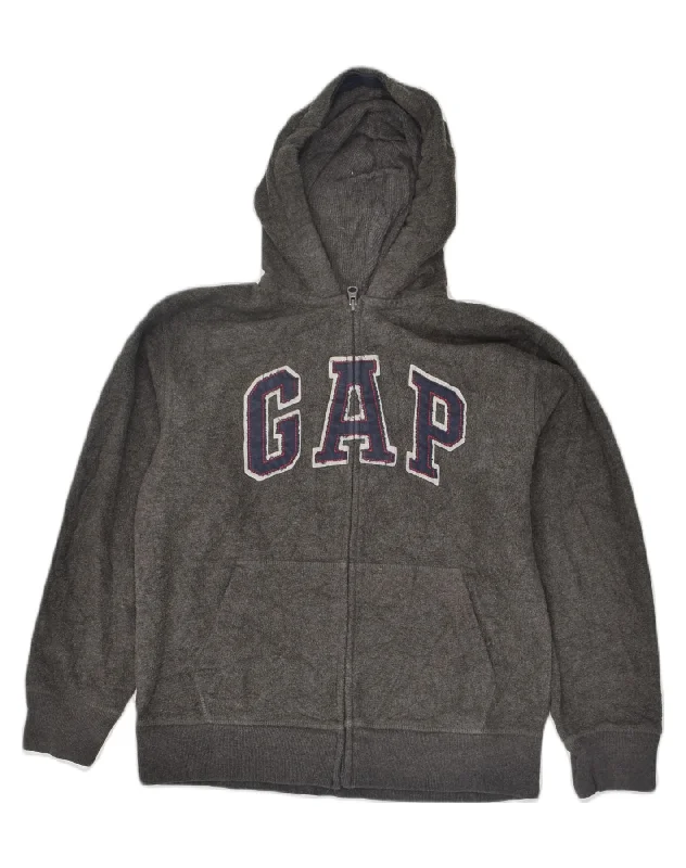 GAP Boys Graphic Fleece Zip Hoodie Sweater 12-13 Years Grey Polyester