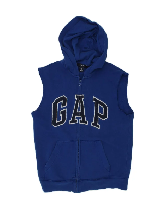 GAP Boys Graphic Sleeveless Zip Hoodie Sweater 11-12 Years Blue Cotton