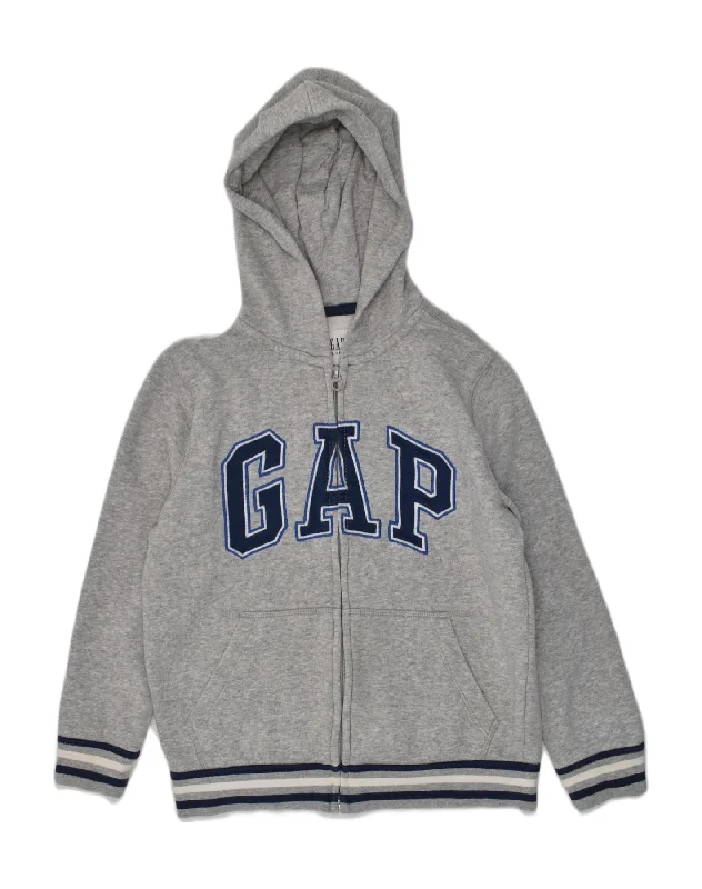 GAP Boys Graphic Zip Hoodie Sweater 10-11 Years Medium Grey Cotton