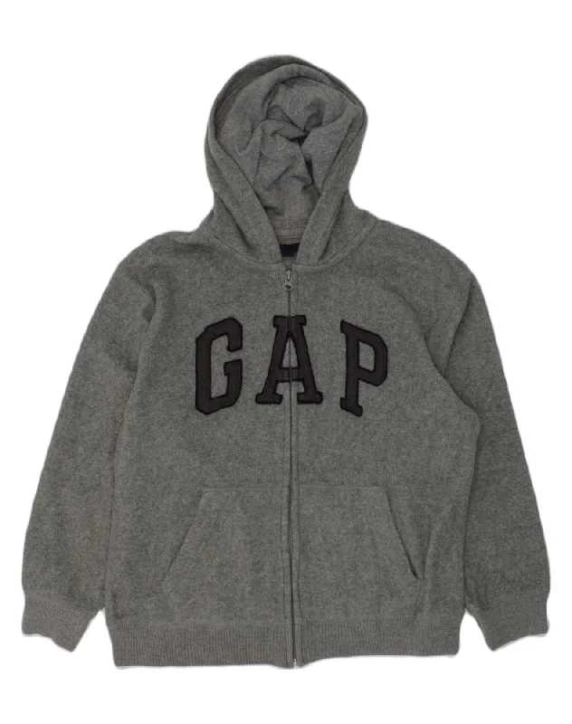 GAP Boys Graphic Zip Hoodie Sweater 8-9 Years Grey Polyester