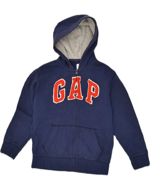 GAP Boys Graphic Zip Hoodie Sweater 9-10 Years Navy Blue Cotton