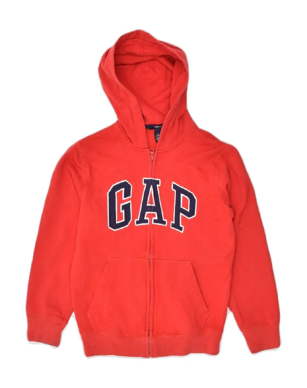 GAP Girls Graphic Zip Hoodie Sweater 10-11 Years Large Red Cotton