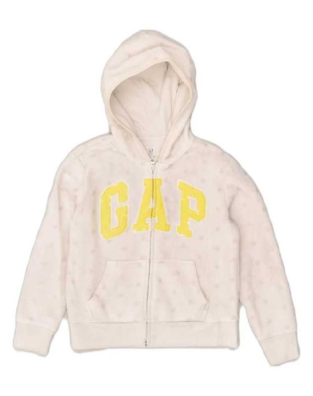 GAP Girls Graphic Zip Hoodie Sweater 12-13 Years XL White Polyester