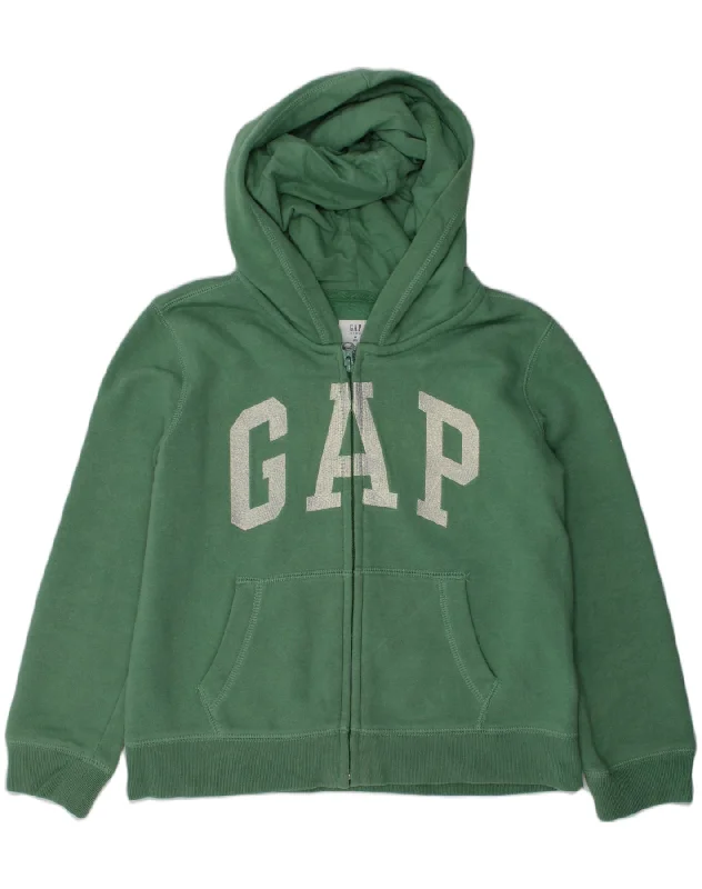 GAP Girls Graphic Zip Hoodie Sweater 7-8 Years Medium  Green Cotton