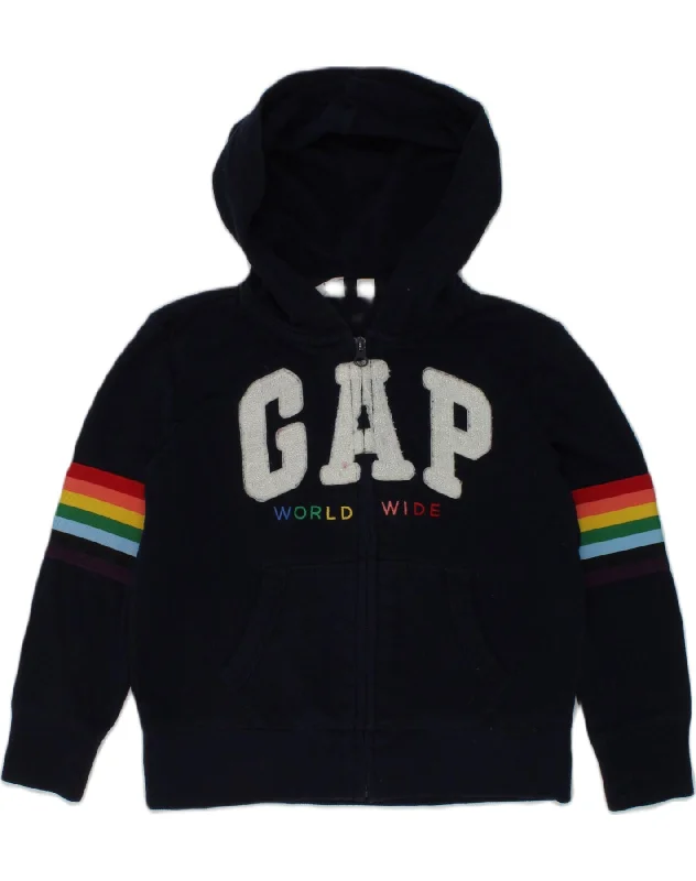 GAP Girls Standard Fit Graphic Zip Hoodie Sweater 6-7 Years Small Navy Blue