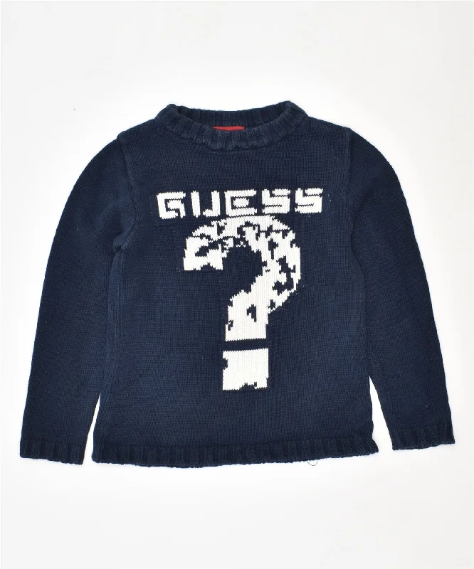 GUESS Boys Crew Neck Jumper Sweater 3-4 Years Navy Blue Cotton