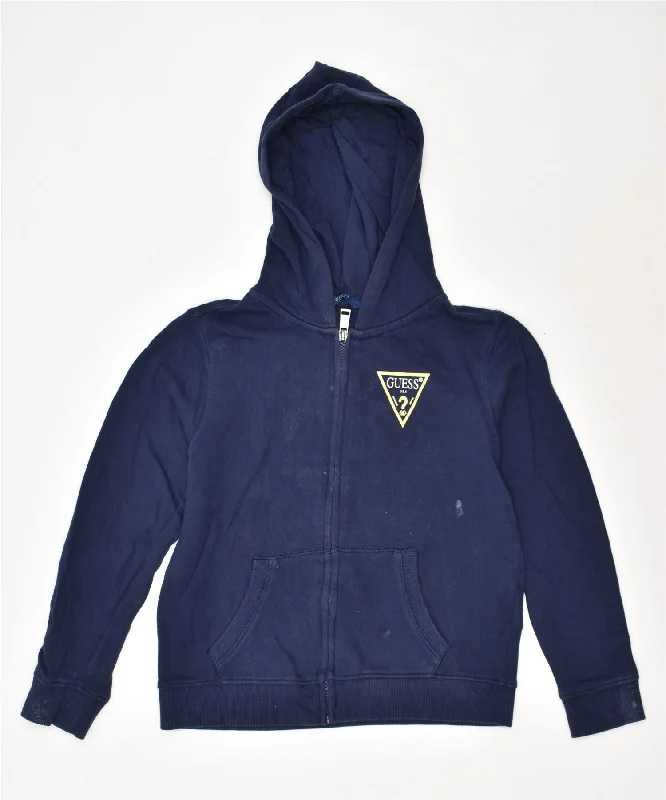 GUESS Boys Zip Hoodie Sweater 7-8 Years Navy Blue Cotton