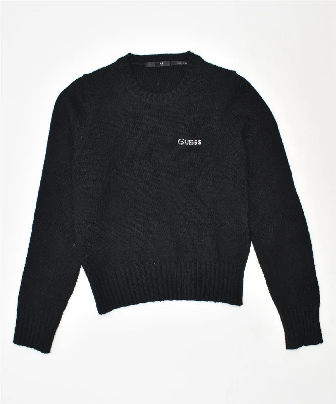 GUESS Girls Crew Neck Jumper Sweater 6-7 Years Black Acrylic