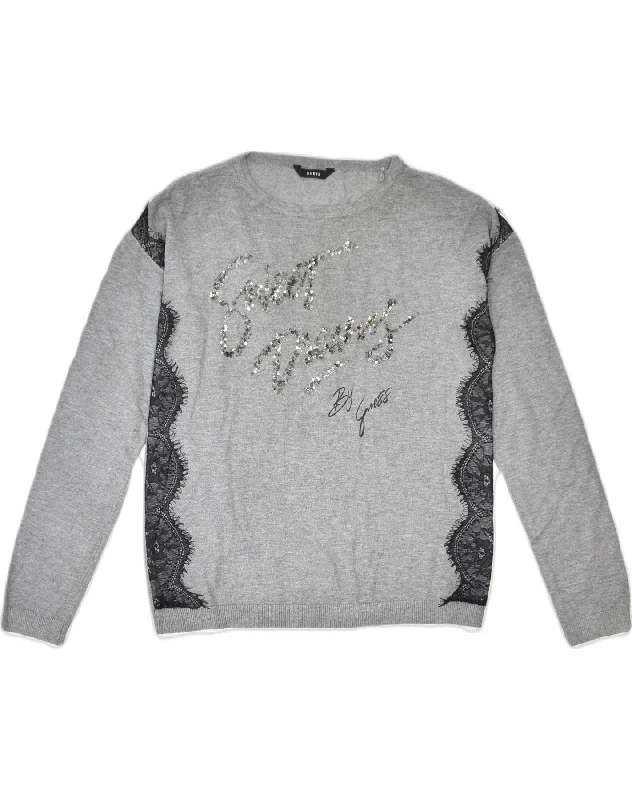 GUESS Girls Loose Fit Graphic Crew Neck Jumper Sweater 15-16 Years Grey