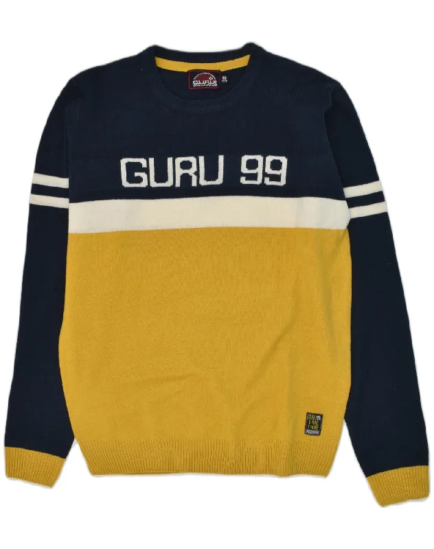 GURU Boys Graphic Crew Neck Jumper Sweater 15-16 Years Navy Blue