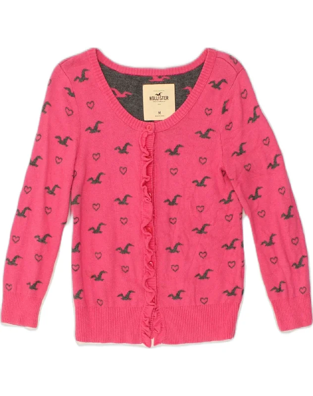 HOLLISTER Girls Cardigan Sweater 10-11 Years Medium  Pink Animal Print