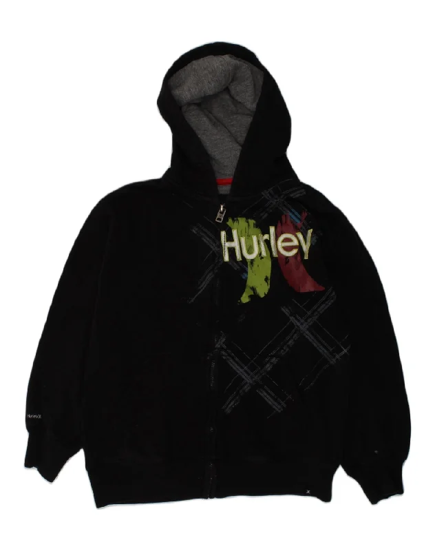 HURLEY Boys Graphic Zip Hoodie Sweater 12-13 Years Medium Black Cotton