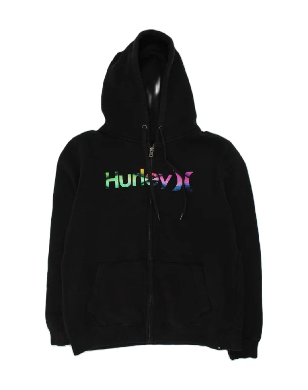 HURLEY Boys Graphic Zip Hoodie Sweater 13-14 Years Black Cotton