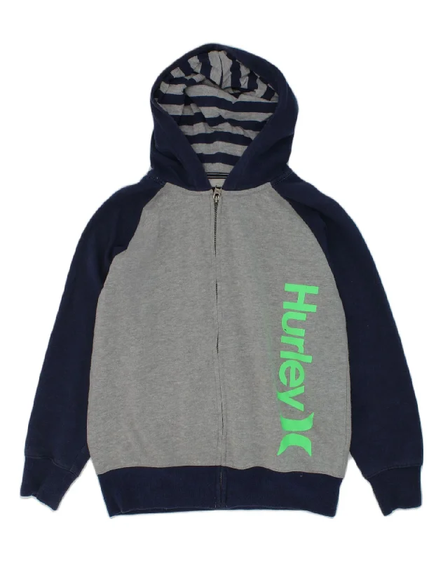 HURLEY Boys Graphic Zip Hoodie Sweater 14-15 Years Large Grey Colourblock