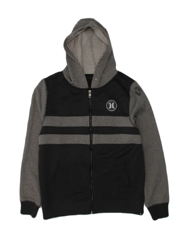 HURLEY Boys Zip Hoodie Sweater 11-12 Years Grey Colourblock Polyester