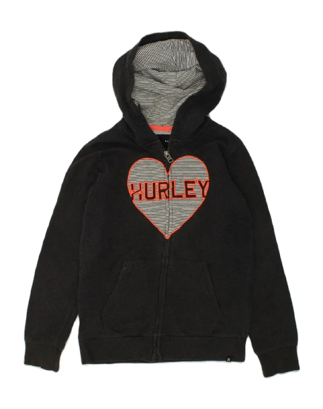 HURLEY Girls Graphic Zip Hoodie Sweater 15-16 Years Large Grey Cotton