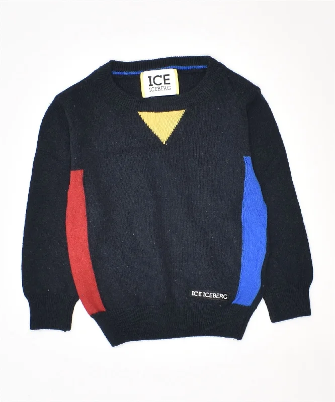 ICEBERG Boys Crew Neck Jumper Sweater 6-9 Months Navy Blue Acrylic