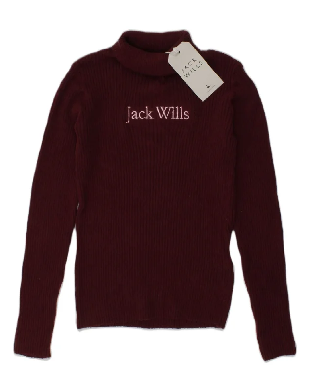 JACK WILLS Girls Roll Neck Jumper Sweater 9-10 Years Burgundy Cotton