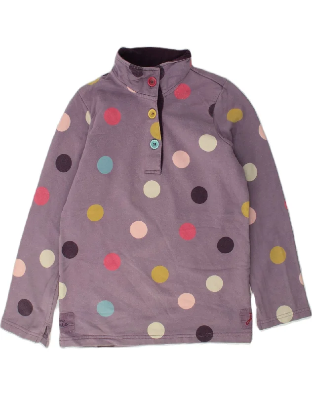 JOULES Girls Button Neck Jumper Sweater 9-10 Years Purple Spotted Cotton