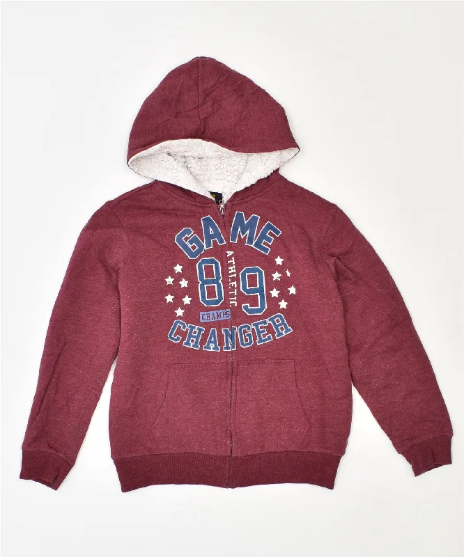 LEE Girls Zip Hoodie Sweater 14-15 Years Large Burgundy Cotton